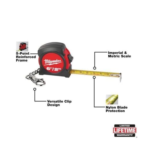 Milwaukee 6Ft / 2M Keychain Tape Measure for Milwaukee Tool Users