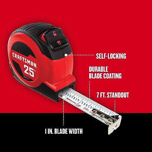 25-Ft Tradesman's Tape Measure with Fraction Markings & Self-Locking Blade