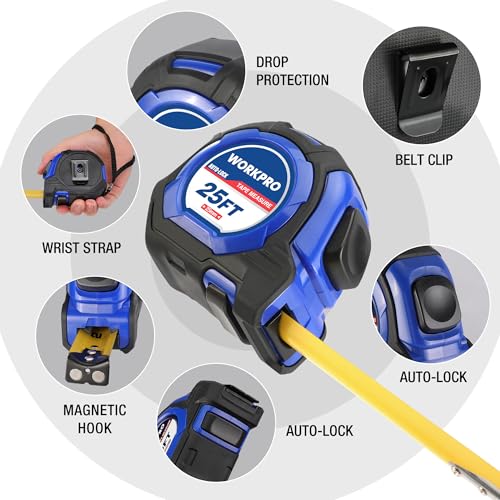 25FT Auto-Lock Tape Measure with Easy Read Fractions & Magnetic Hook