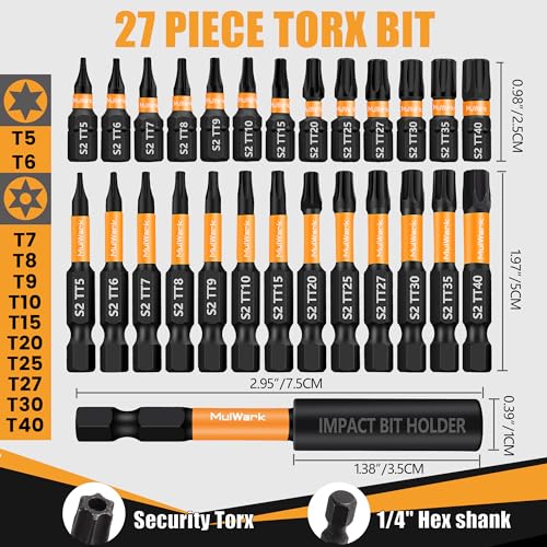 27-Piece Torx Security Bit Set with Magnetic Holder (T5-TT40) - Precision Tool for Pros