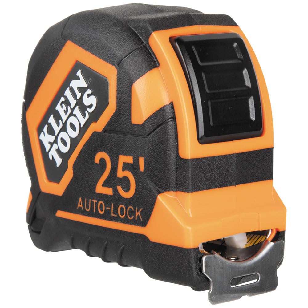 Heavy-duty 25-foot tape measure with nylon reinforced blade for professionals by Klein Tools.