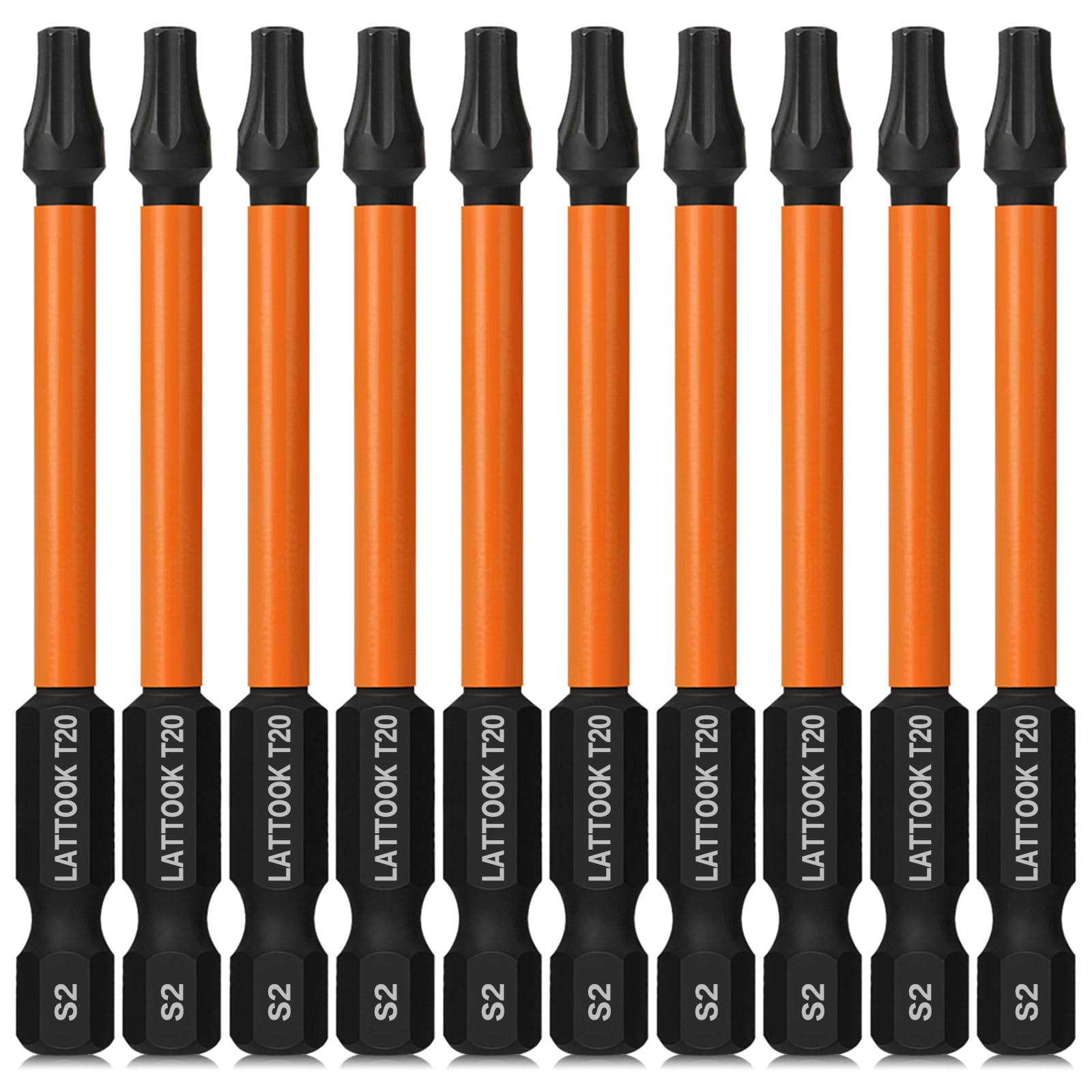 Professional 10-Piece T20 Torx Bit Set with Magnetic Tip, D2 Steel, 3" Long