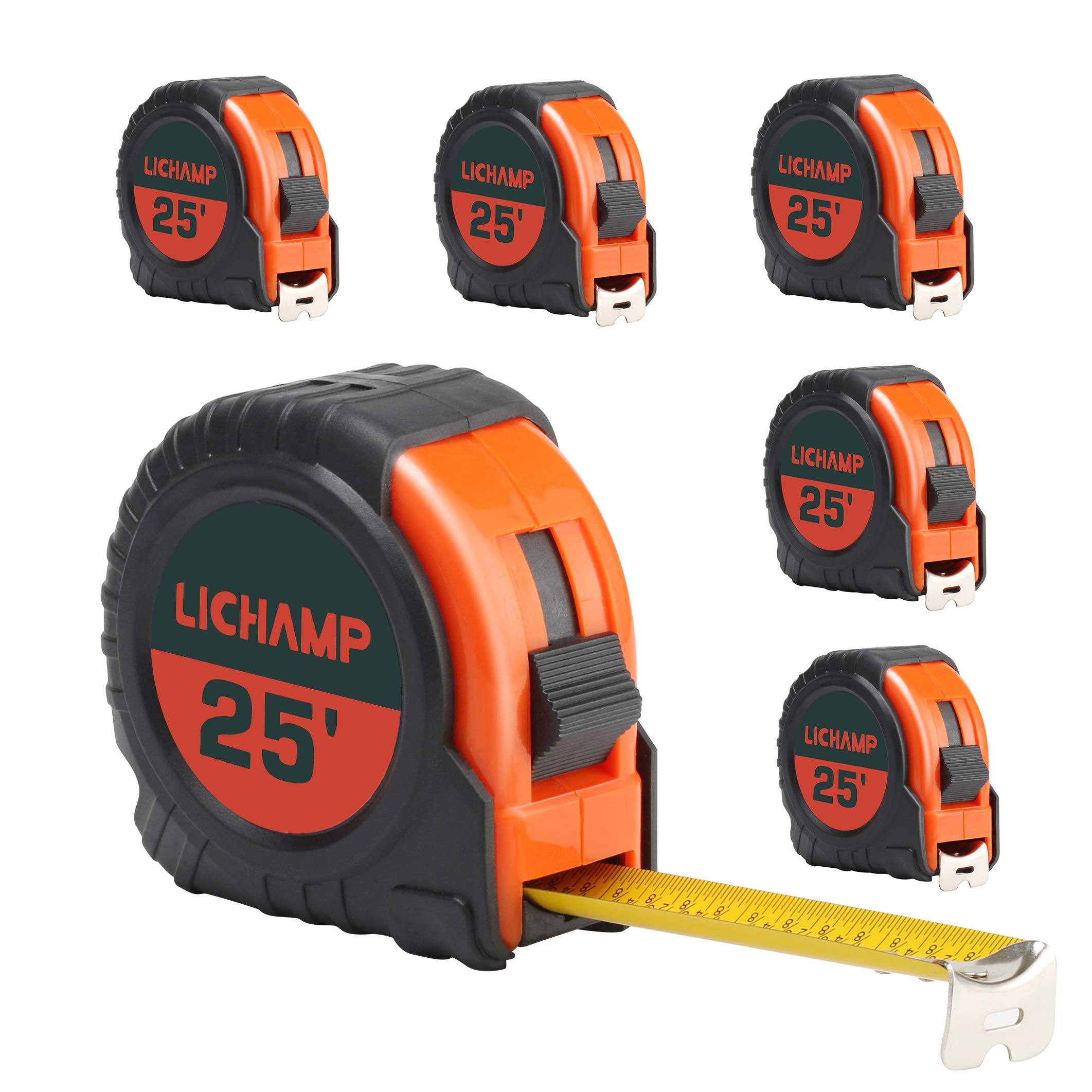 Lichamp 25-Foot Tape Measure with Fractions, 6-Pack for Easy Reading